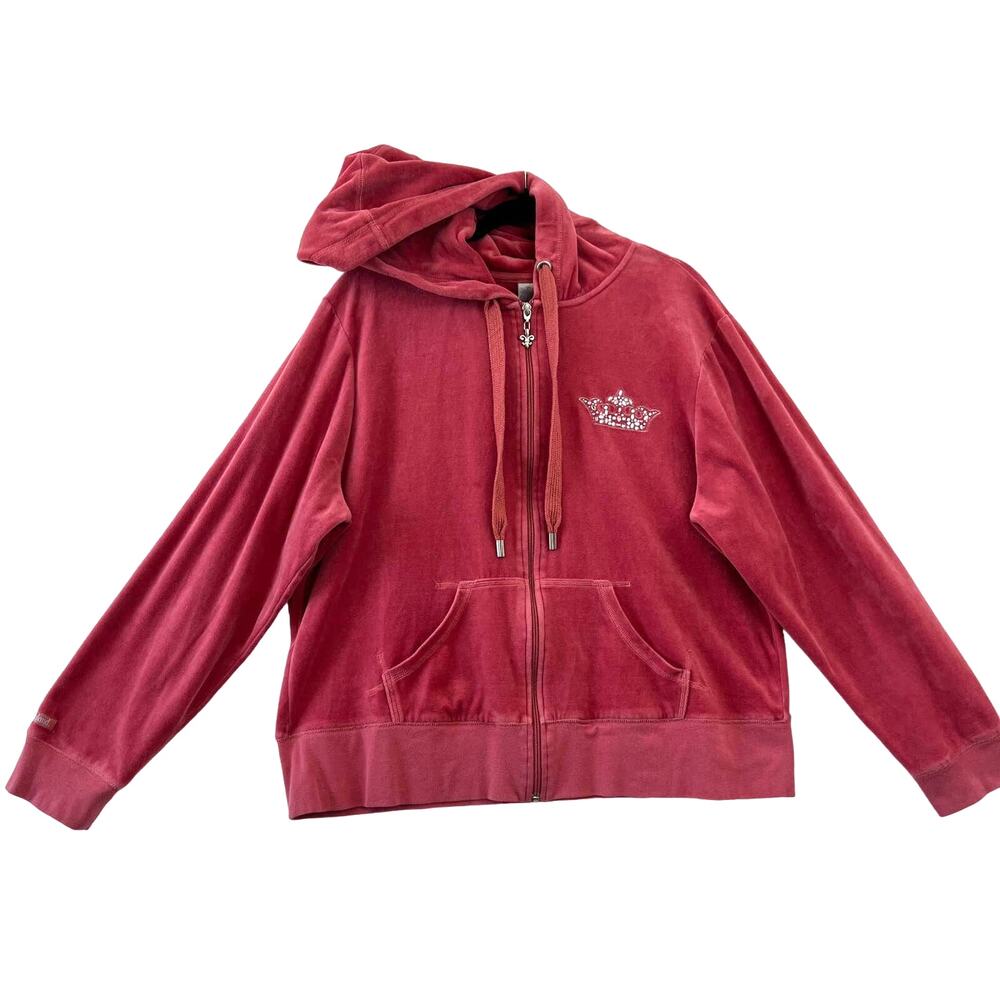 Vintage 90s Disneyland Pink Princess Crown Velour Hoodie Full Zip Womens XXL